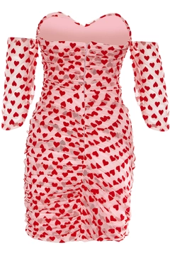 Модель оптовой продажи одежды носит FRV10249 - Mini Dress - Red White, турецкий оптовый товар Одеваться от Fervente.