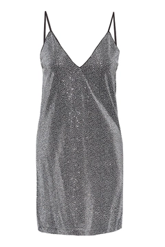 Een kledingmodel uit de groothandel draagt FRV10252 - Mini Dress - Silver, Turkse groothandel Jurk van Fervente