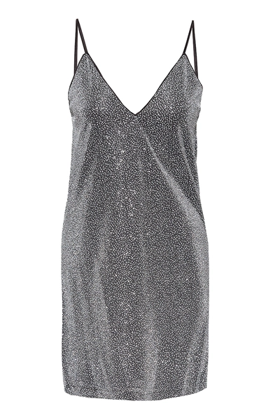 A model wears FRV10252 - Mini Dress - Silver, wholesale Dress of Fervente to display at Lonca