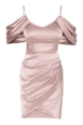 Una modella di abbigliamento all'ingrosso indossa frv10253-mini-dress-powder-pink, vendita all'ingrosso turca di  di 