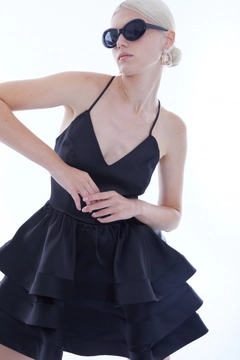 Ένα μοντέλο χονδρικής πώλησης ρούχων φοράει FRV10254 - Mini Dress - Black, τούρκικο Φόρεμα χονδρικής πώλησης από Fervente