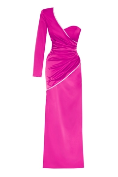 Een kledingmodel uit de groothandel draagt FRV10265 - Dress - Fuchsia, Turkse groothandel Jurk van Fervente