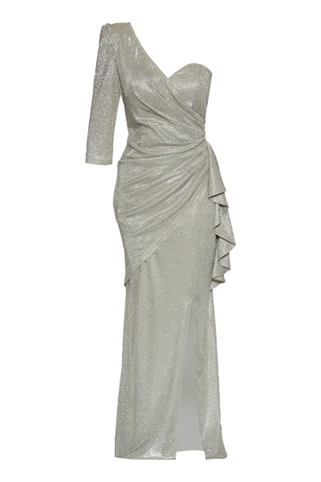 Een kledingmodel uit de groothandel draagt  Grote maat Parilti maxi-jurk met enkele mouw
, Turkse groothandel Jurk van Fervente