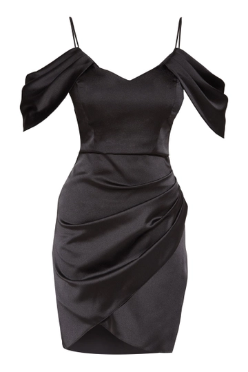 A wholesale clothing model wears  Saten Sleeveless Mini Dress
, Turkish wholesale Dress of Fervente