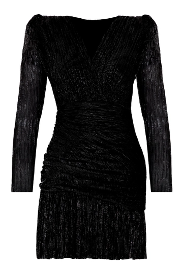 A wholesale clothing model wears  Plus Size Simli Long Sleeve Midi Dress
, Turkish wholesale Dress of Fervente