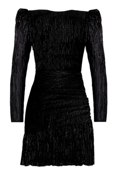 A wholesale clothing model wears FRV10396 - Plus Size Simli Long Sleeve Midi Dress, Turkish wholesale Dress of Fervente
