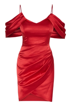 Модел на дрехи на едро носи FRV10339 - Saten Sleeveless Mini Dress, турски едро рокля на Fervente