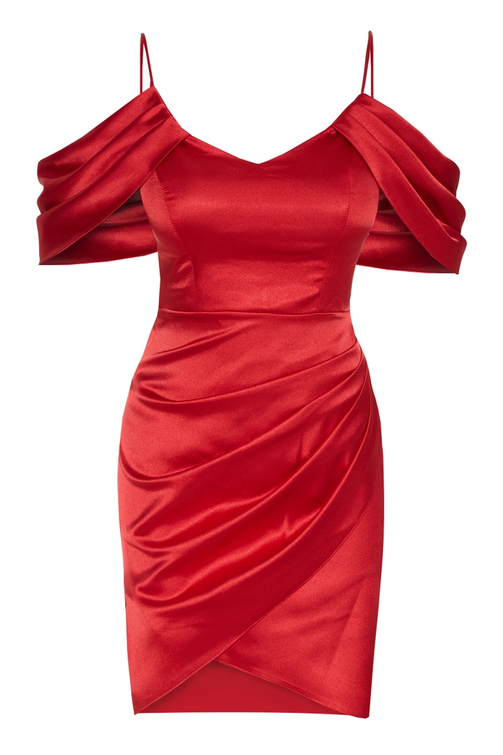 A wholesale clothing model wears FRV10339 - Saten Sleeveless Mini Dress, Turkish wholesale Dress of Fervente