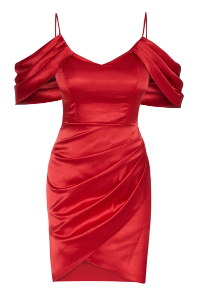 A model wears FRV10339 - Saten Sleeveless Mini Dress, wholesale Dress of Fervente to display at Lonca