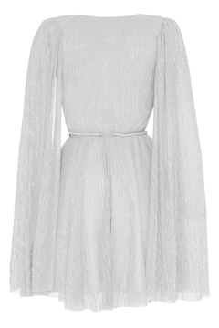 A wholesale clothing model wears FRV10491 - Plus Size Moonlight Long Sleeve Mini Dress, Turkish wholesale Dress of Fervente