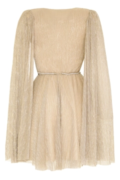 A wholesale clothing model wears FRV10499 - Plus Size Moonlight Long Sleeve Mini Dress, Turkish wholesale Dress of Fervente