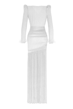 A wholesale clothing model wears FRV10551 - Silver Long Sleeve Maxi Dress, Turkish wholesale Dress of Fervente