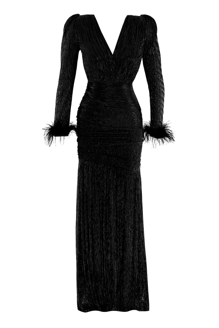 A wholesale clothing model wears FRV10593 - Dress - Black, Turkish wholesale Dress of Fervente