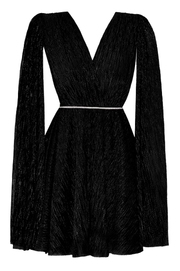 Ein Bekleidungsmodell aus dem Großhandel trägt  Mondschein-Langarm-Minikleid
, türkischer Großhandel Kleid von Fervente