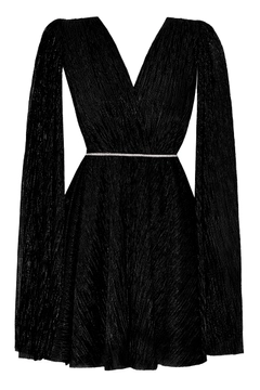 A wholesale clothing model wears FRV10503 - Plus Size Moonlight Long Sleeve Mini Dress, Turkish wholesale Dress of Fervente