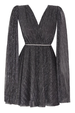A wholesale clothing model wears FRV10513 - Plus Size Moonlight Long Sleeve Mini Dress, Turkish wholesale Dress of Fervente
