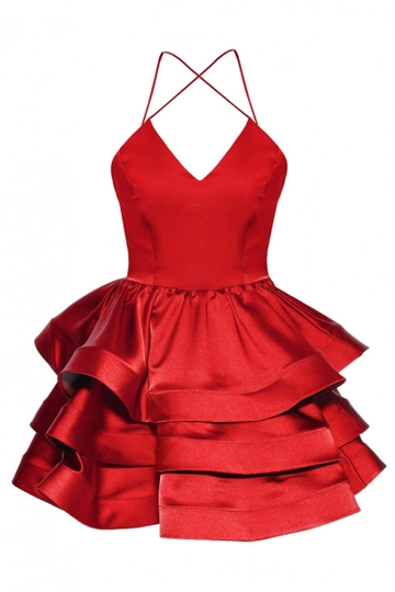 Een kledingmodel uit de groothandel draagt  Satijnen mouwloze mini-jurk
, Turkse groothandel Jurk van Fervente