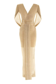 Ein Bekleidungsmodell aus dem Großhandel trägt FRV10670 - Moonlight Long Sleeve Maxi Dress, türkischer Großhandel Kleid von Fervente