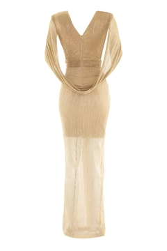 Модел на дрехи на едро носи FRV10670 - Moonlight Long Sleeve Maxi Dress, турски едро рокля на Fervente