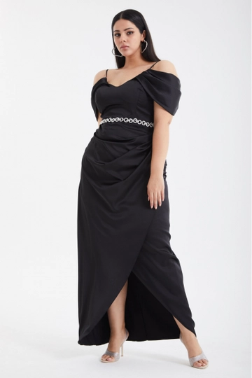 A wholesale clothing model wears  Plus Size Saten Sleeveless Maxi Dress
, Turkish wholesale Dress of Fervente