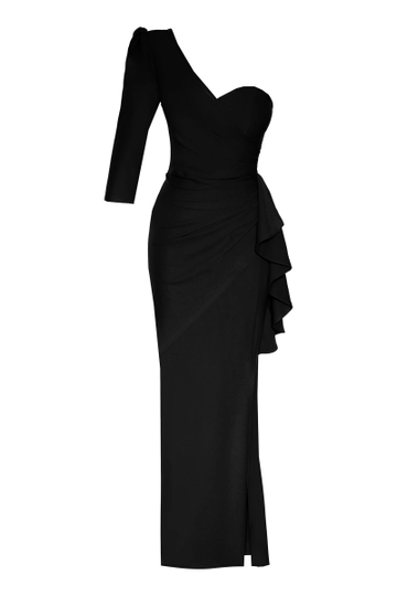 A wholesale clothing model wears  Plus Size Crepe Single Sleeve Maxi Dress
, Turkish wholesale Dress of Fervente