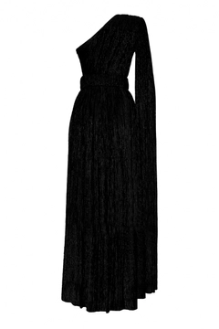 A wholesale clothing model wears FRV10831 - Black Single Sleeve Maxi Dress, Turkish wholesale Dress of Fervente