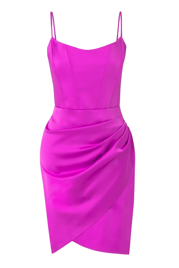 Ένα μοντέλο χονδρικής πώλησης ρούχων φοράει FRV10969 - Fuchsia, τούρκικο Φόρεμα χονδρικής πώλησης από Fervente