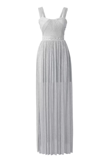 A wholesale clothing model wears  Silver Moonlight Sleeveless Long Dress
, Turkish wholesale Dress of Fervente