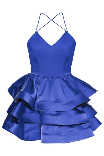 Een kledingmodel uit de groothandel draagt  Blauwe grote maat mouwloze maxi-jurk van satijn
, Turkse groothandel Jurk van Fervente
