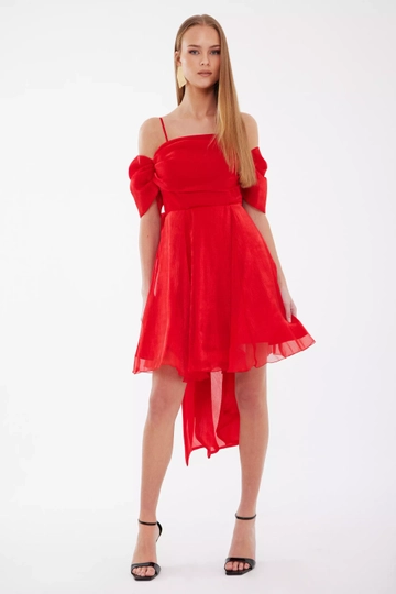A wholesale clothing model wears  Red Tulle Sleeveless Mini Dress
, Turkish wholesale Dress of Fervente