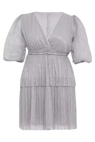 A wholesale clothing model wears  Silver Plus Size Moonlight Capri Arm Mini Dress
, Turkish wholesale Dress of Fervente