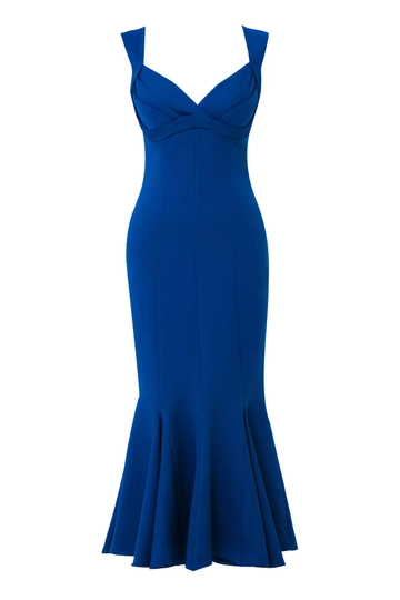 A wholesale clothing model wears  Blue Crepe Sleeveless Long Dress
, Turkish wholesale Dress of Fervente