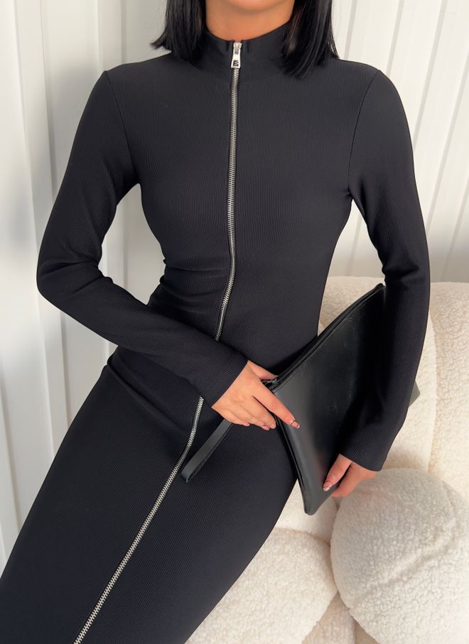 Umay Črna Elegantna Obleka Bodycon Midi Oblačila na debelo Ležerno