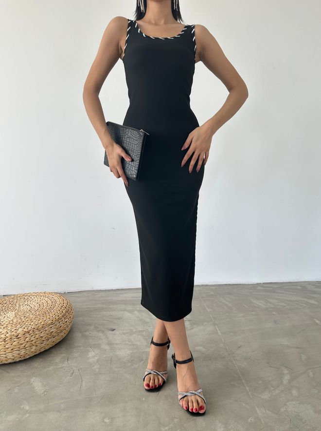 Fiori Striped Collar Ottoman Fabric Dress Wholesale Clothing Formal