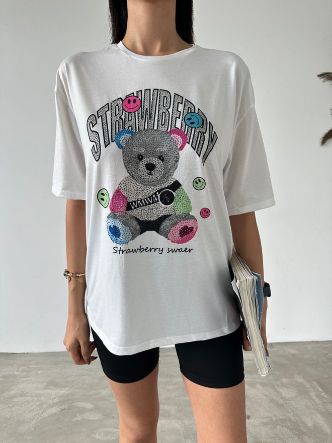 Fiori Ayıcık Baskılı Basic T shirt Toptan Giyim Spor Giyim