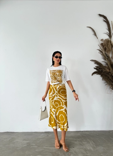 Un model de îmbrăcăminte angro poartă  Fusta Cu Model Etnic Cu Talie Elastica
, turcesc angro Fusta de Fiori