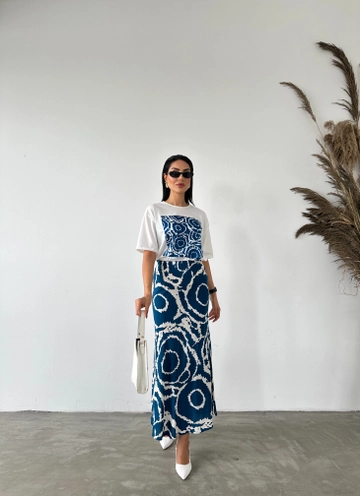 Een kledingmodel uit de groothandel draagt  Rok Met Etnisch Patroon En Elastische Taille
, Turkse groothandel Rok van Fiori