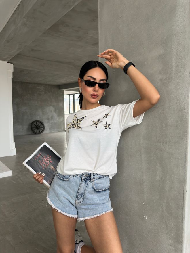 Fiori T shirt Con Dettagli In Paillettes Con Motivo A Stella Abbigliamento all'ingrosso Casuale