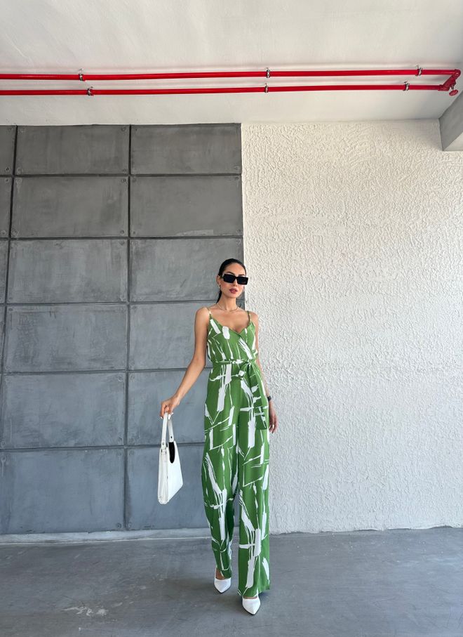 Fiori Patterned V neck Strap Jumpsuit Wholesale Clothing Summer