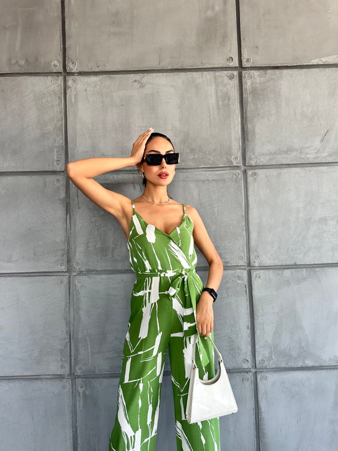 Fiori Patterned V neck Strap Jumpsuit Wholesale Clothing 4