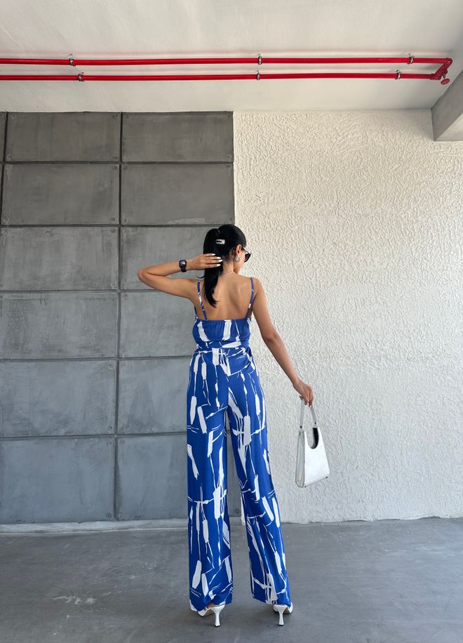 Fiori Patterned V Neck Strap Jumpsuit Wholesale Clothing Birthday