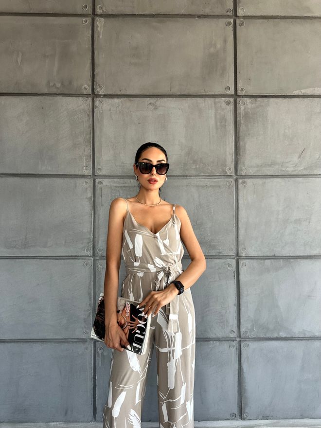 Fiori Patterned V Neck Strap Jumpsuit Wholesale Clothing Summer