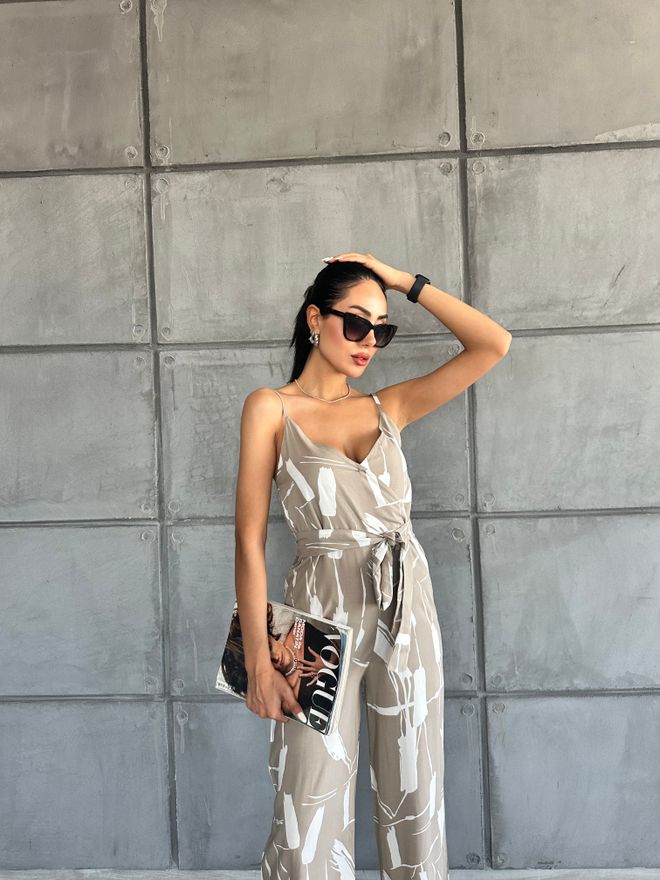 Fiori Patterned V Neck Strap Jumpsuit Wholesale Clothing 4