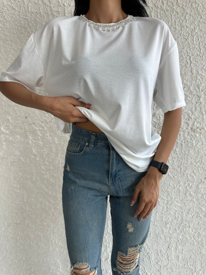 Fiori T Shirt Mit Stoned Kragen Großhandelskleidung Lässig