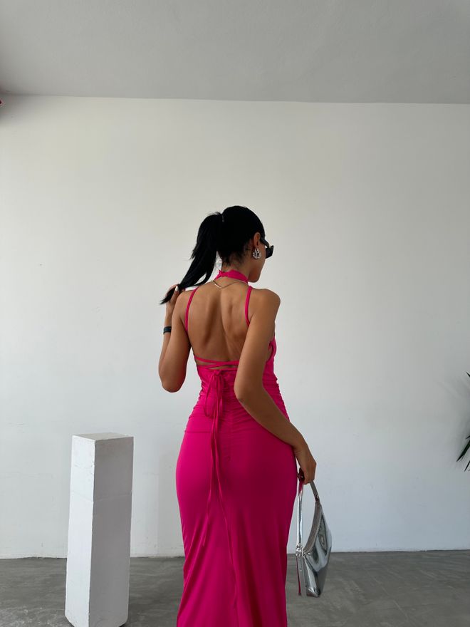 Fiori Vestido Arena Fruncido Escote Halter Con Detalle De Encaje En La Espalda Ropa al por mayor Cumpleaños
