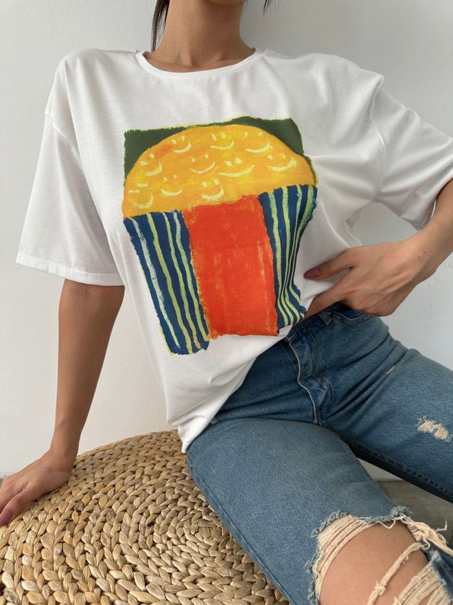 Fiori Bedrucktes Basic T Shirt Großhandelskleidung Lässig