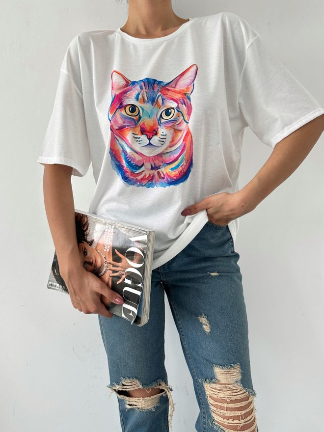 Fiori Baskılı Basic T shirt Toptan Giyim Gündelik