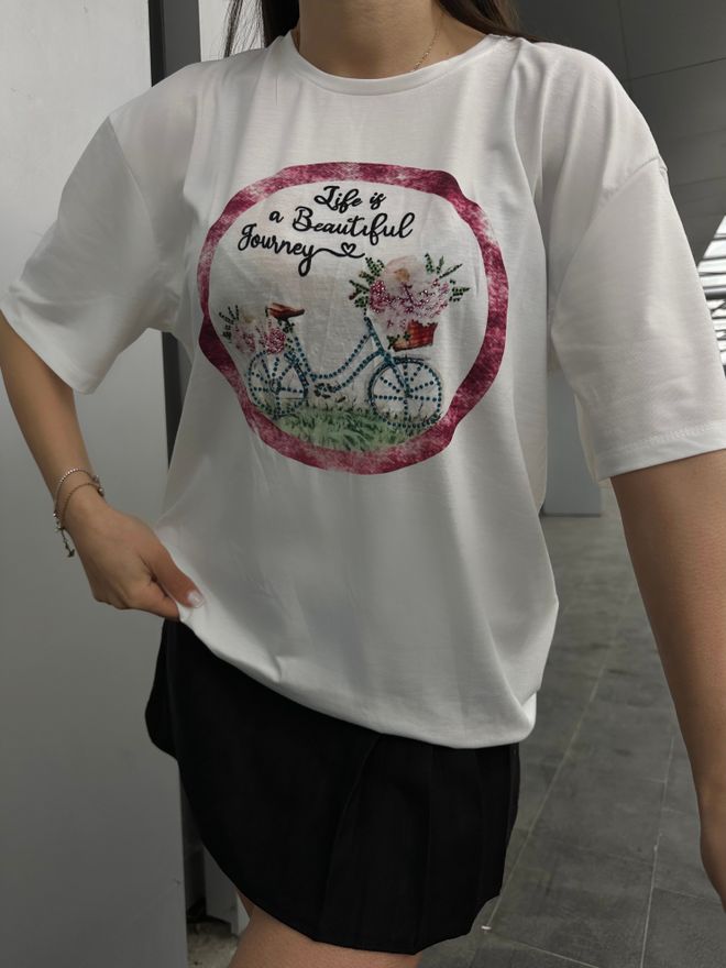 Fiori Bicycle Printed Stone T shirt Wholesale Clothing Casual