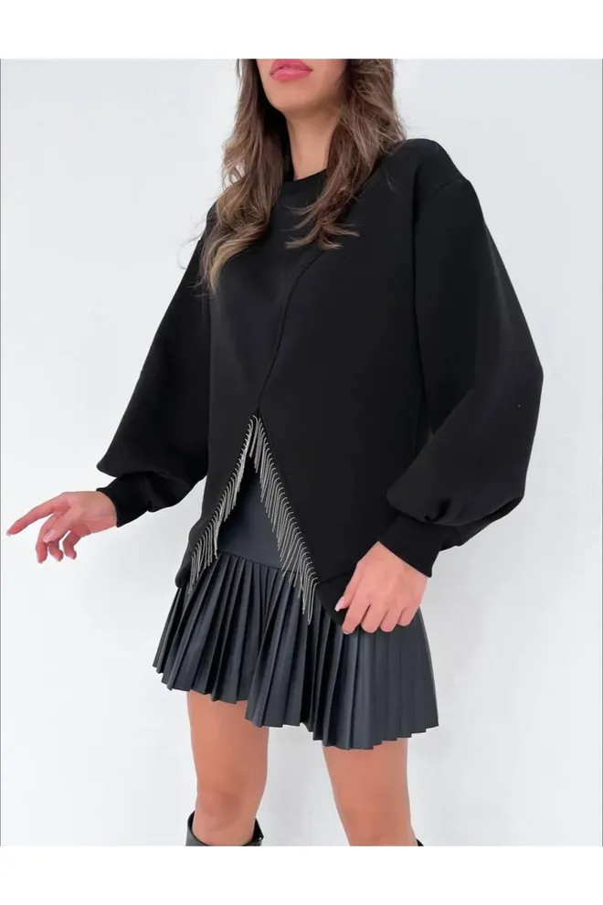 Fiori Sarkıtma Taşlı İçi Şardonlu Sweatshirt Toptan Giyim Gündelik