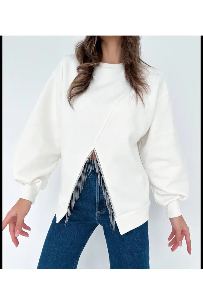 Fiori Sarkıtma Taşlı İçi Şardonlu Sweatshirt Toptan Giyim Gündelik